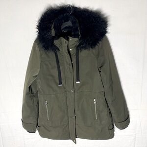 DEX Outerwear Collection Green Winter Coat W Faux Fur Trim & Lining S
